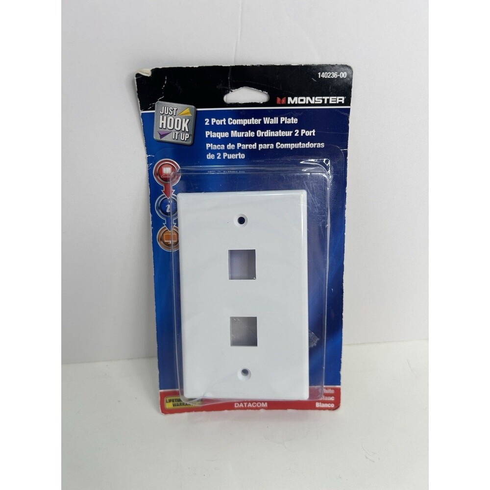 Monster Cable 140236-00 Just Hook It Up White 2 Port Plastic Keystone Wall Plate